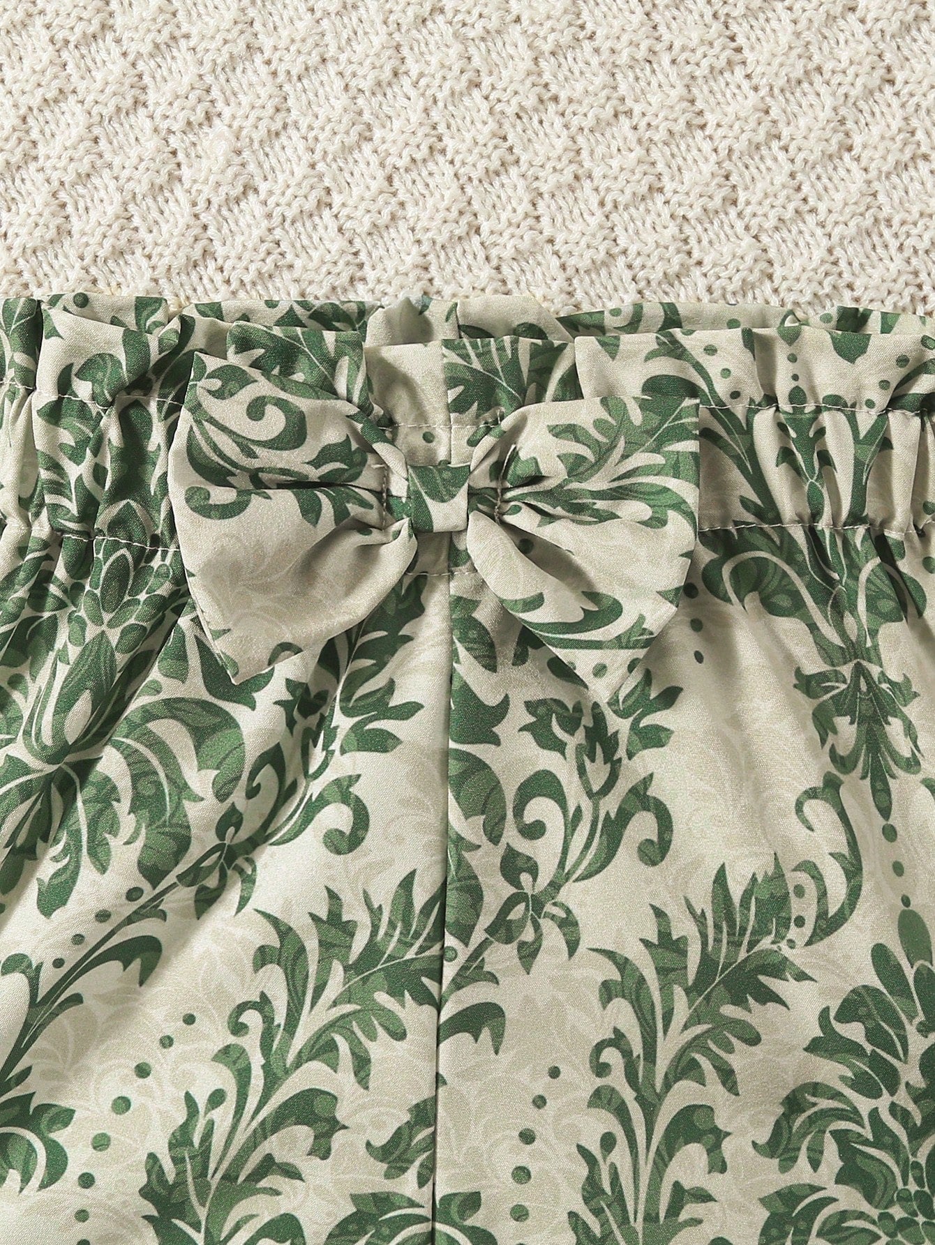 Girls Knotted Tank & Botanical Print Shorts Set - Sage