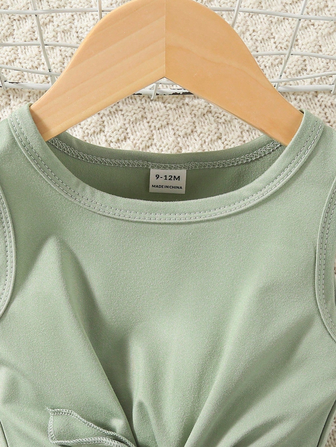 Girls Knotted Tank & Botanical Print Shorts Set - Sage