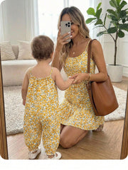 Girls Floral Spaghetti Strap Romper - Buttercup