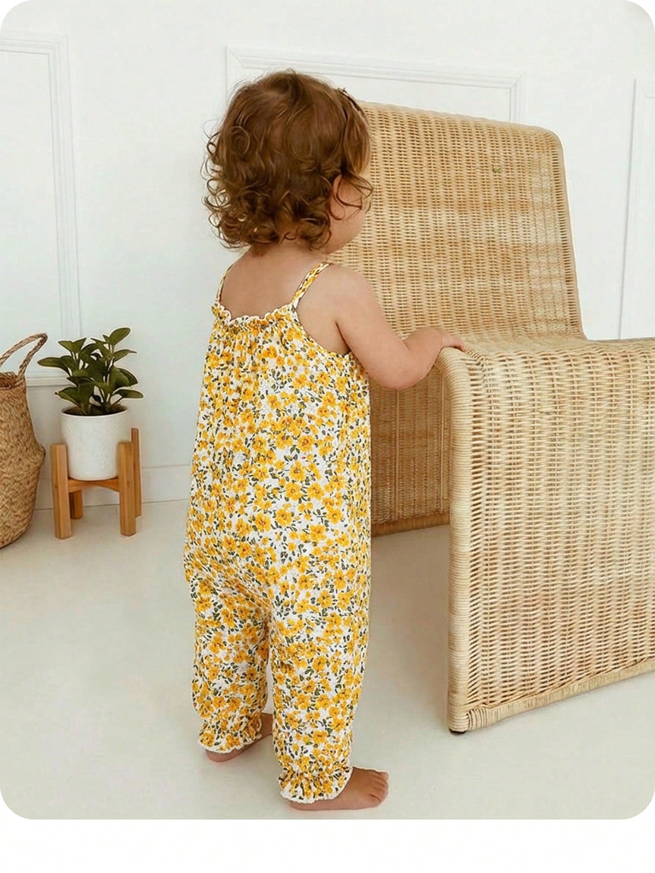 Girls Floral Spaghetti Strap Romper - Buttercup