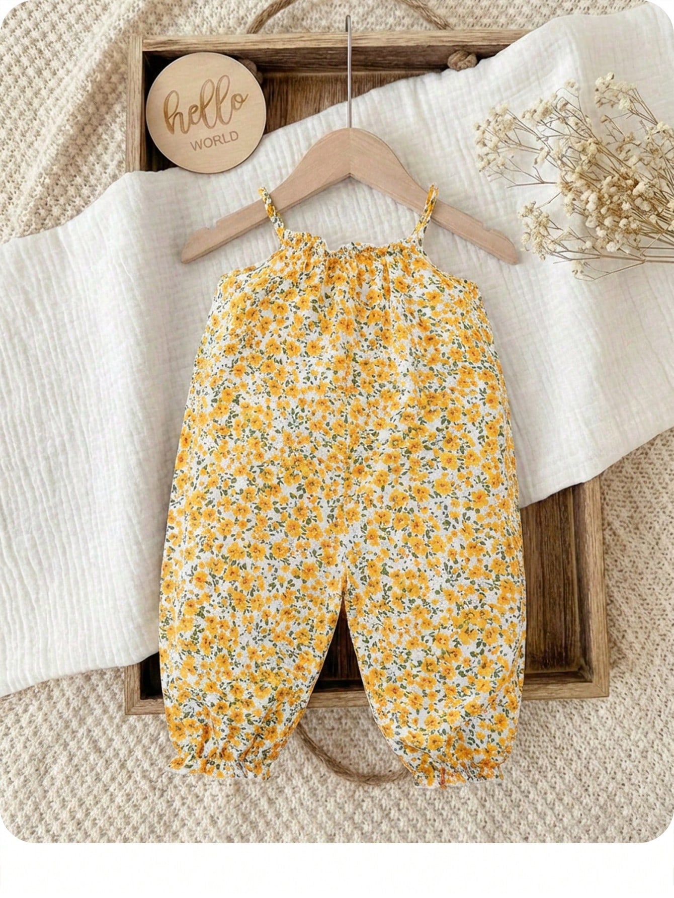 Girls Floral Spaghetti Strap Romper - Buttercup