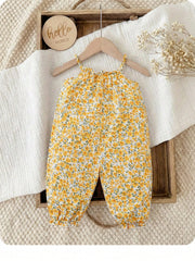 Girls Floral Spaghetti Strap Romper - Buttercup