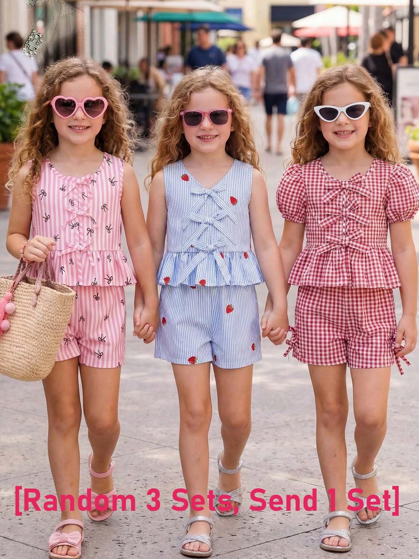 2pcs Girls Striped Ruffle Peplum Top & Shorts Set - Blush