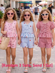 2pcs Girls Striped Ruffle Peplum Top & Shorts Set - Blush
