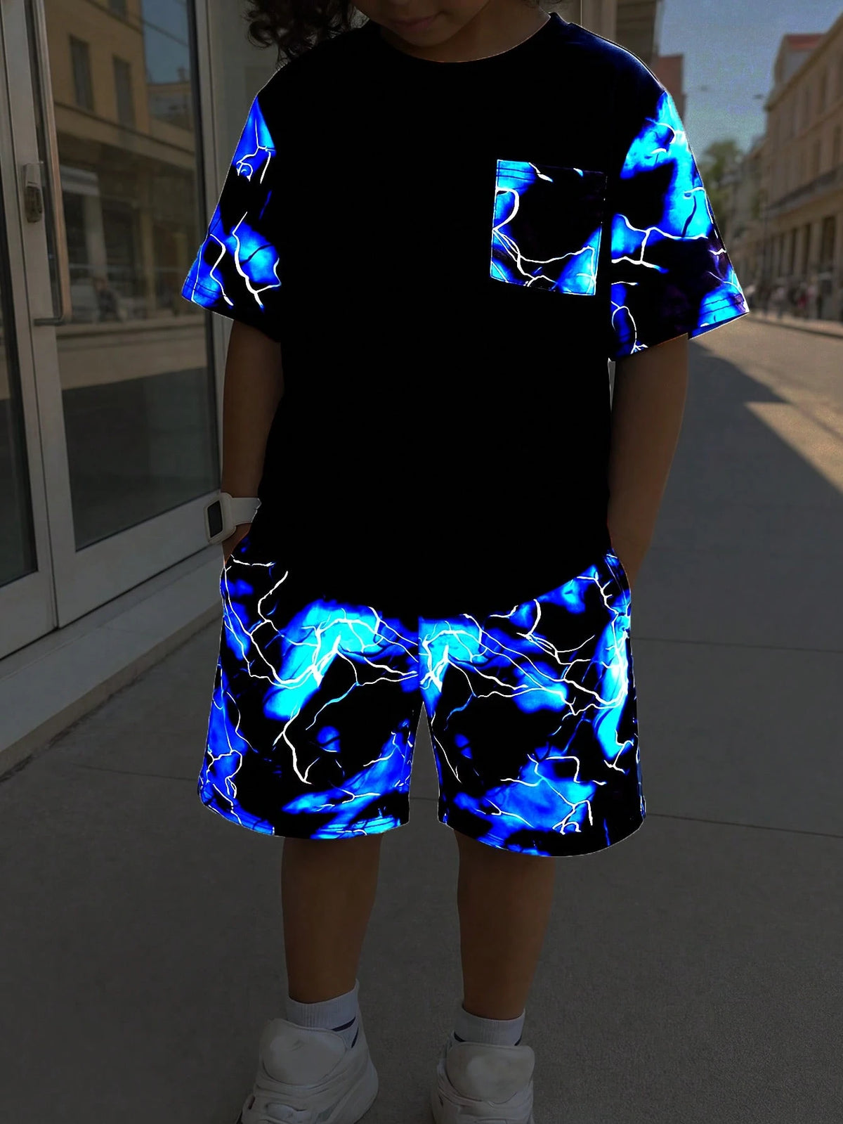 2pcs Big Boys Glow-In-The-Dark Tracksuit Set - Midnight Black