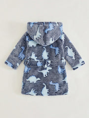 Baby Boys Dinosaur Print Fleece Hooded Robe - Slate | 21 Century Kids