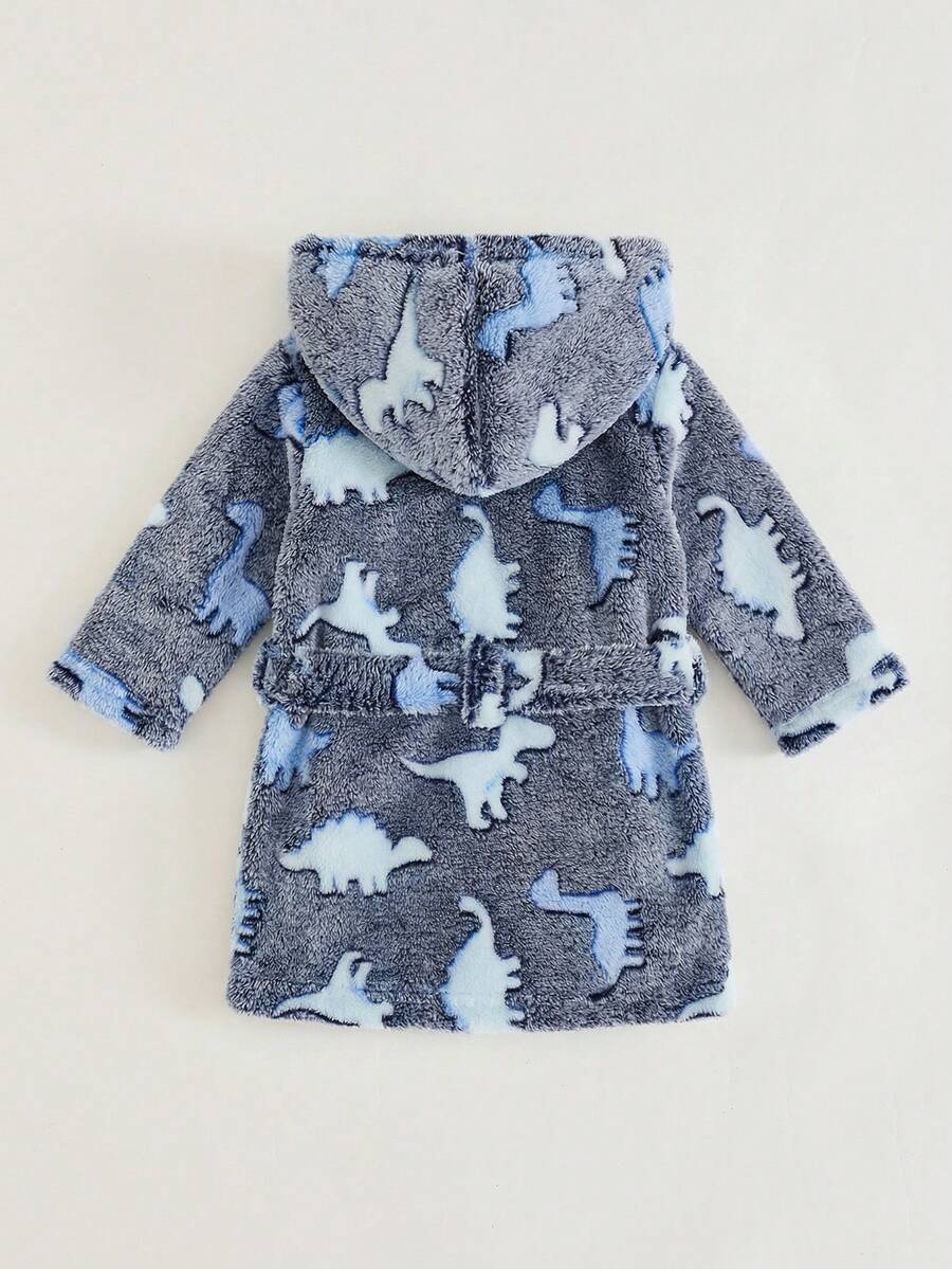 Baby Boys Dinosaur Print Fleece Hooded Robe - Slate | 21 Century Kids