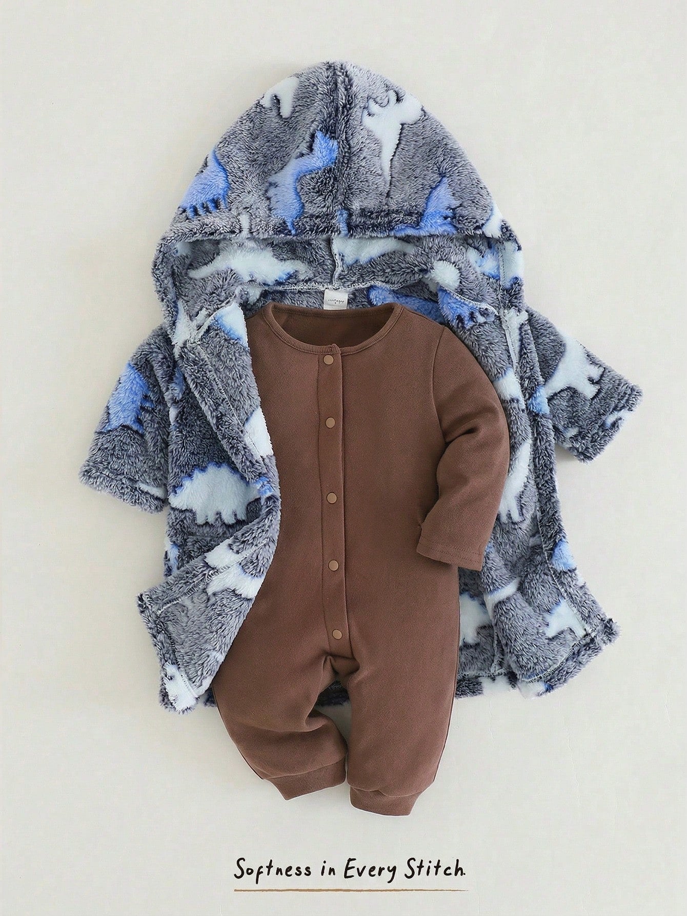 Baby Boys Dinosaur Print Fleece Hooded Robe - Slate | 21 Century Kids