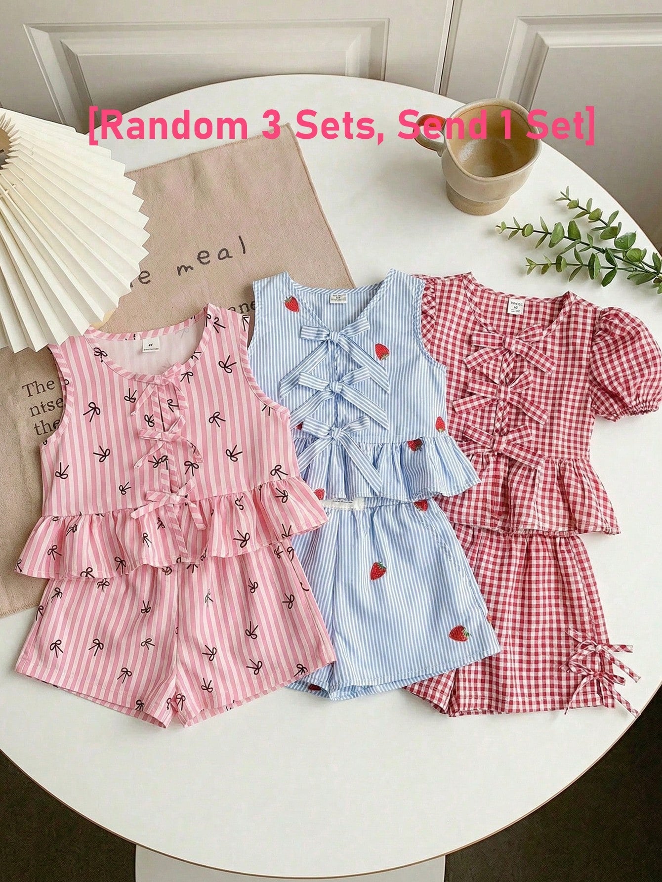 2pcs Girls Striped Ruffle Peplum Top & Shorts Set - Blush