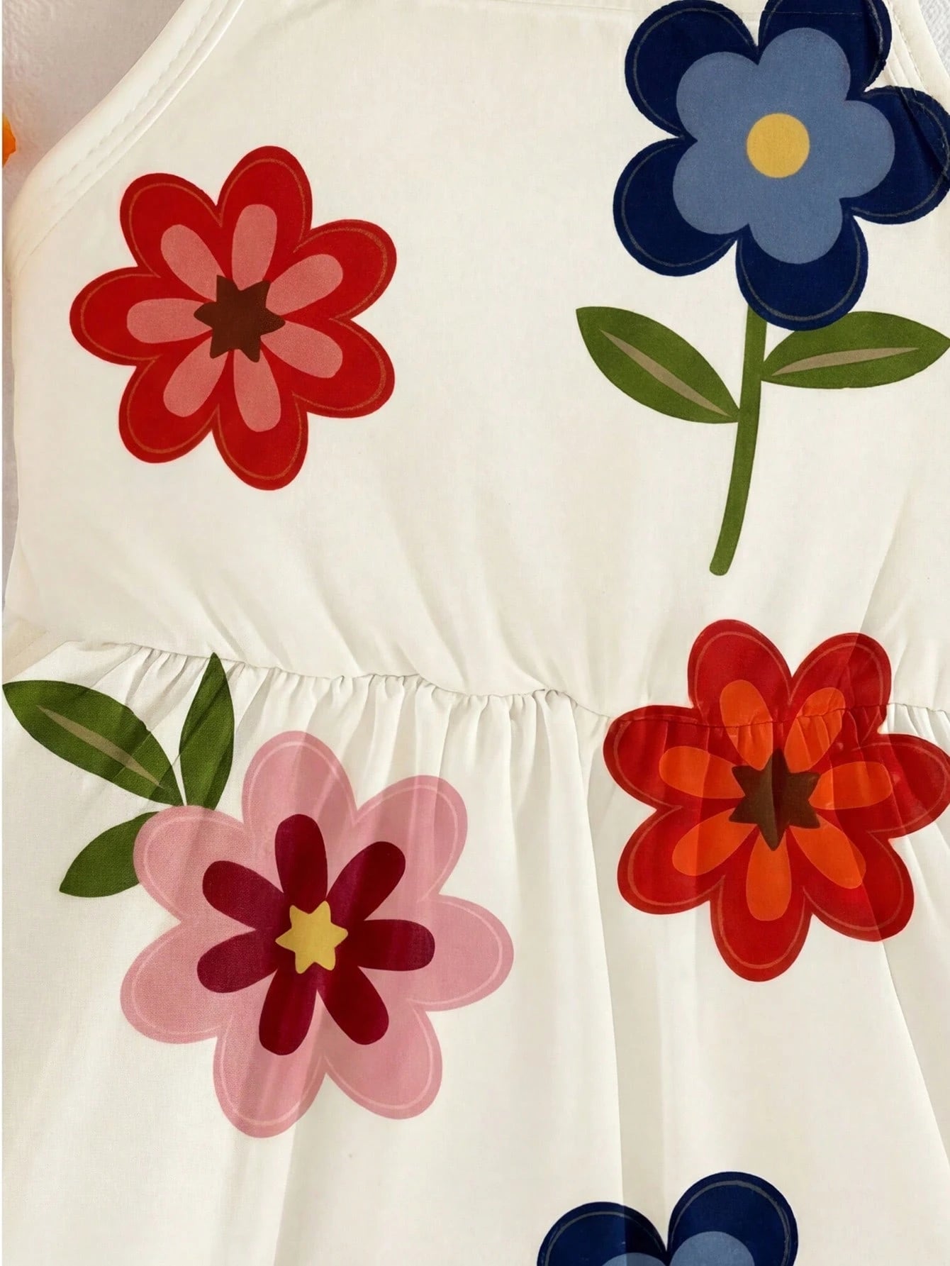 Girls Floral Print High-Waist Flared Camisole Dress - Ivory