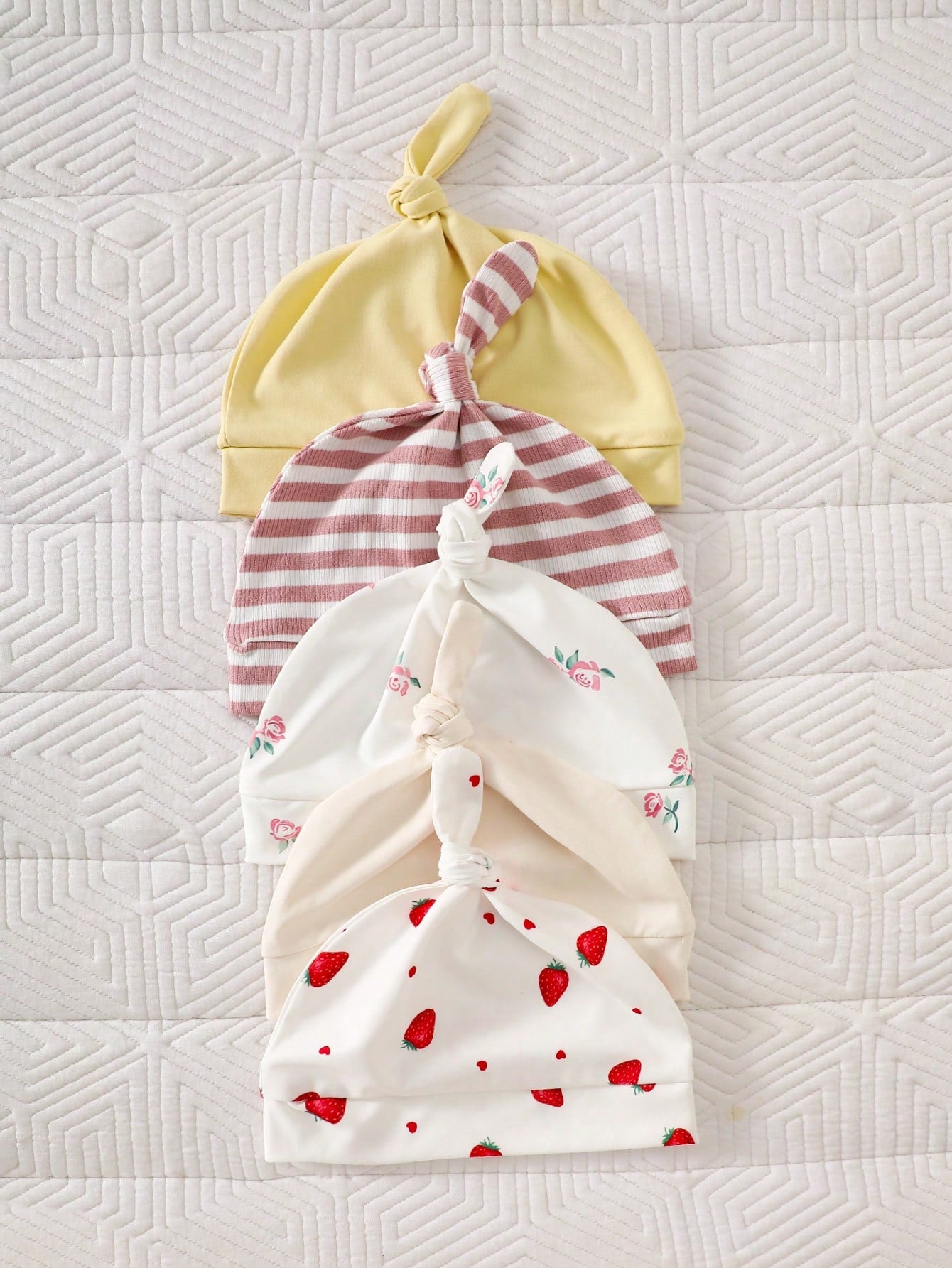 5pcs Baby Girls Strawberry Floral Bodysuit Pants & Hat Set - Ivory ...