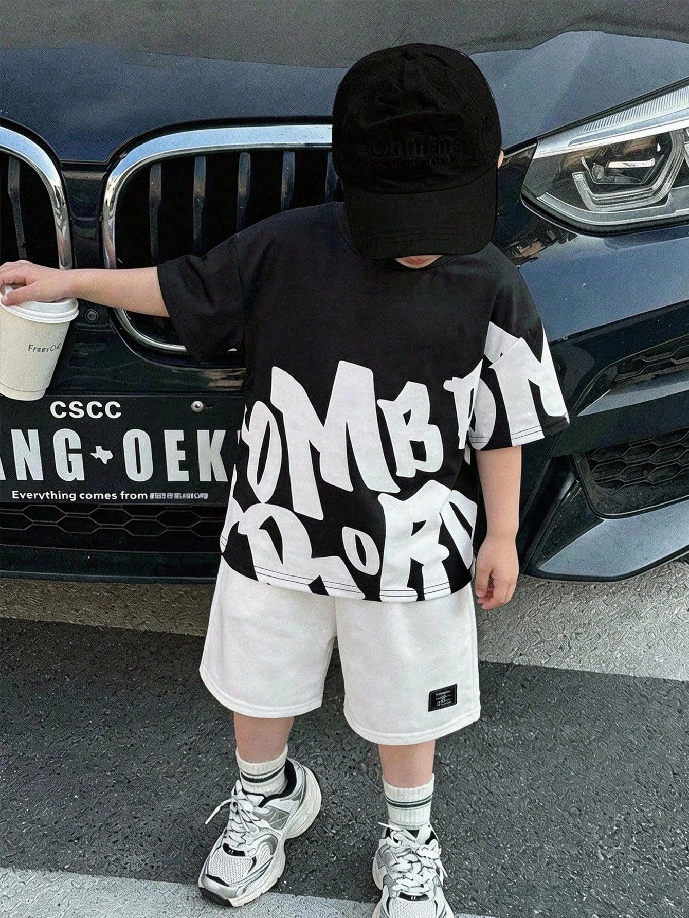 2pcs Boys Graffiti Letter Graphic Tee & Shorts Set - Onyx