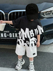 2pcs Boys Graffiti Letter Graphic Tee & Shorts Set - Onyx