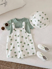 2pcs Boys Palm Print Dungaree Shorts & Bucket Hat - Ivory | 21 Cent...