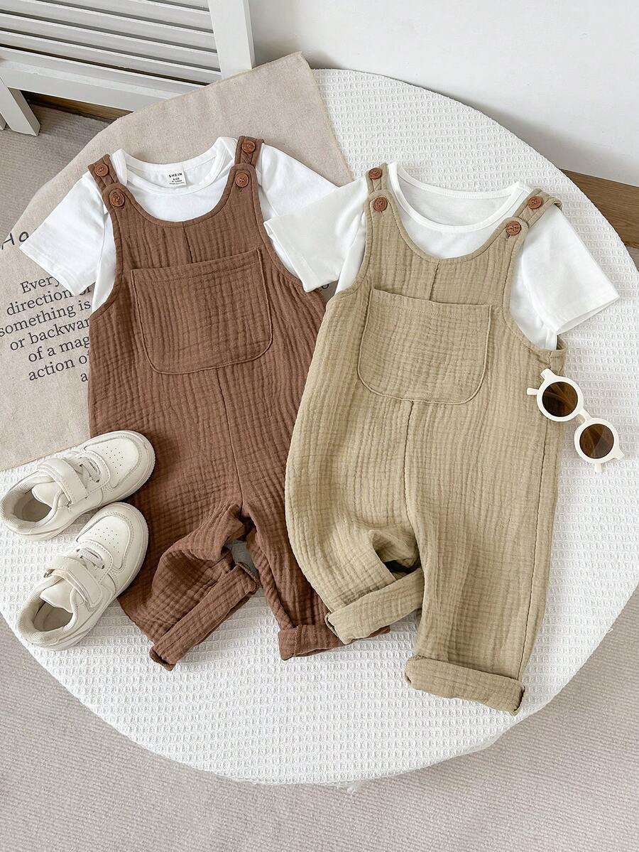 Baby Boys Muslin Bib Overall & Tee Set - Wenge