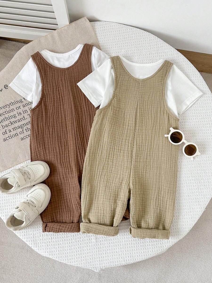 Baby Boys Muslin Bib Overall & Tee Set - Wenge