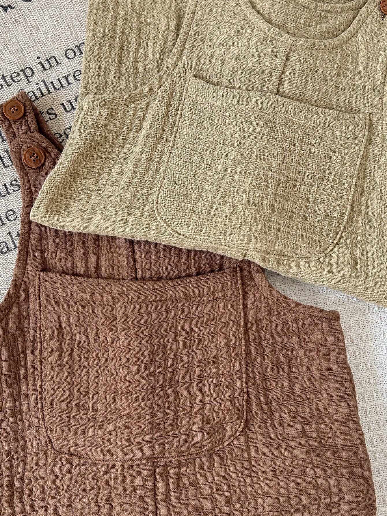 Baby Boys Muslin Bib Overall & Tee Set - Wenge