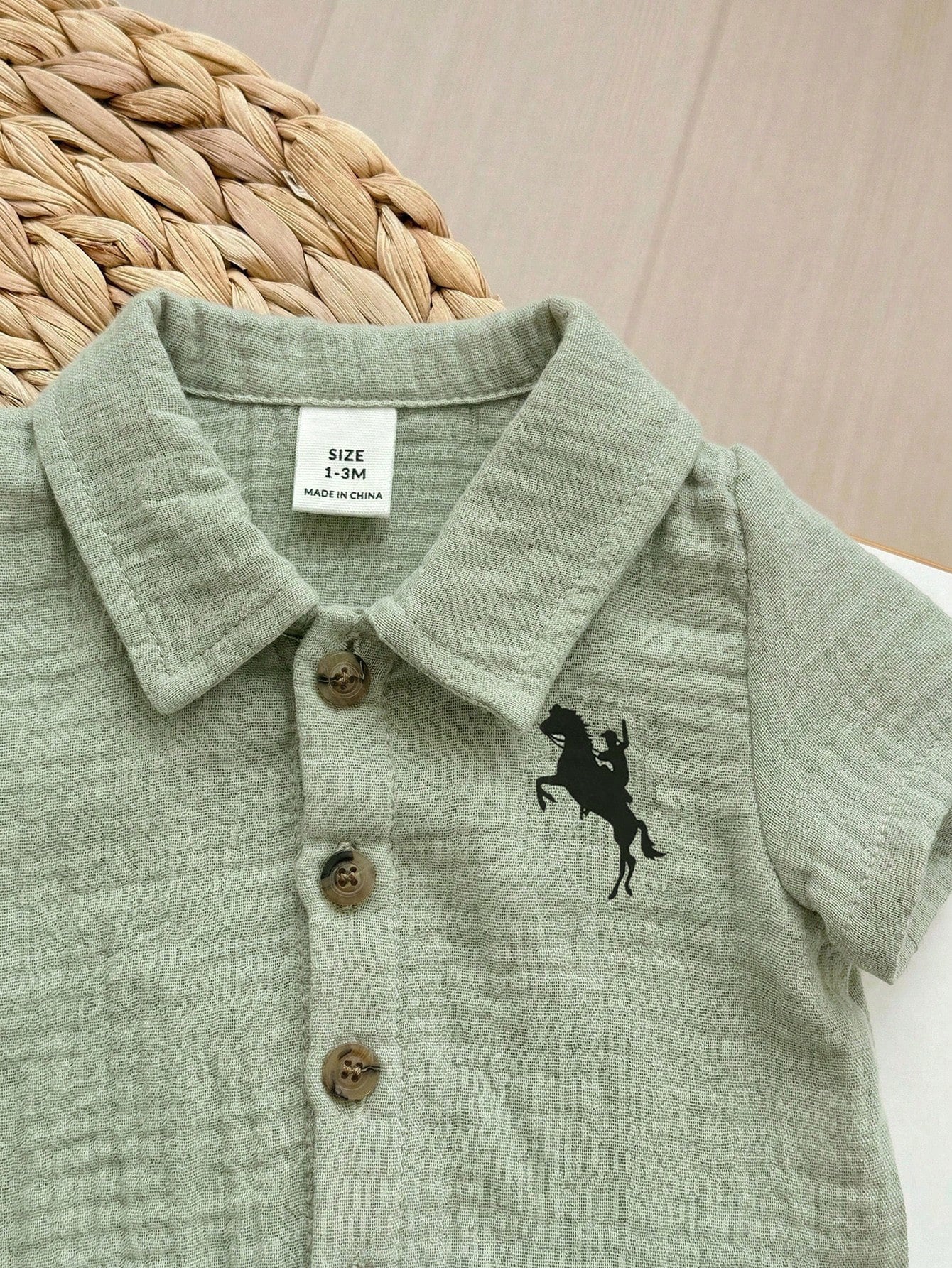 Boys Knight Embroidered Muslin Shirt & Shorts Set - Sage