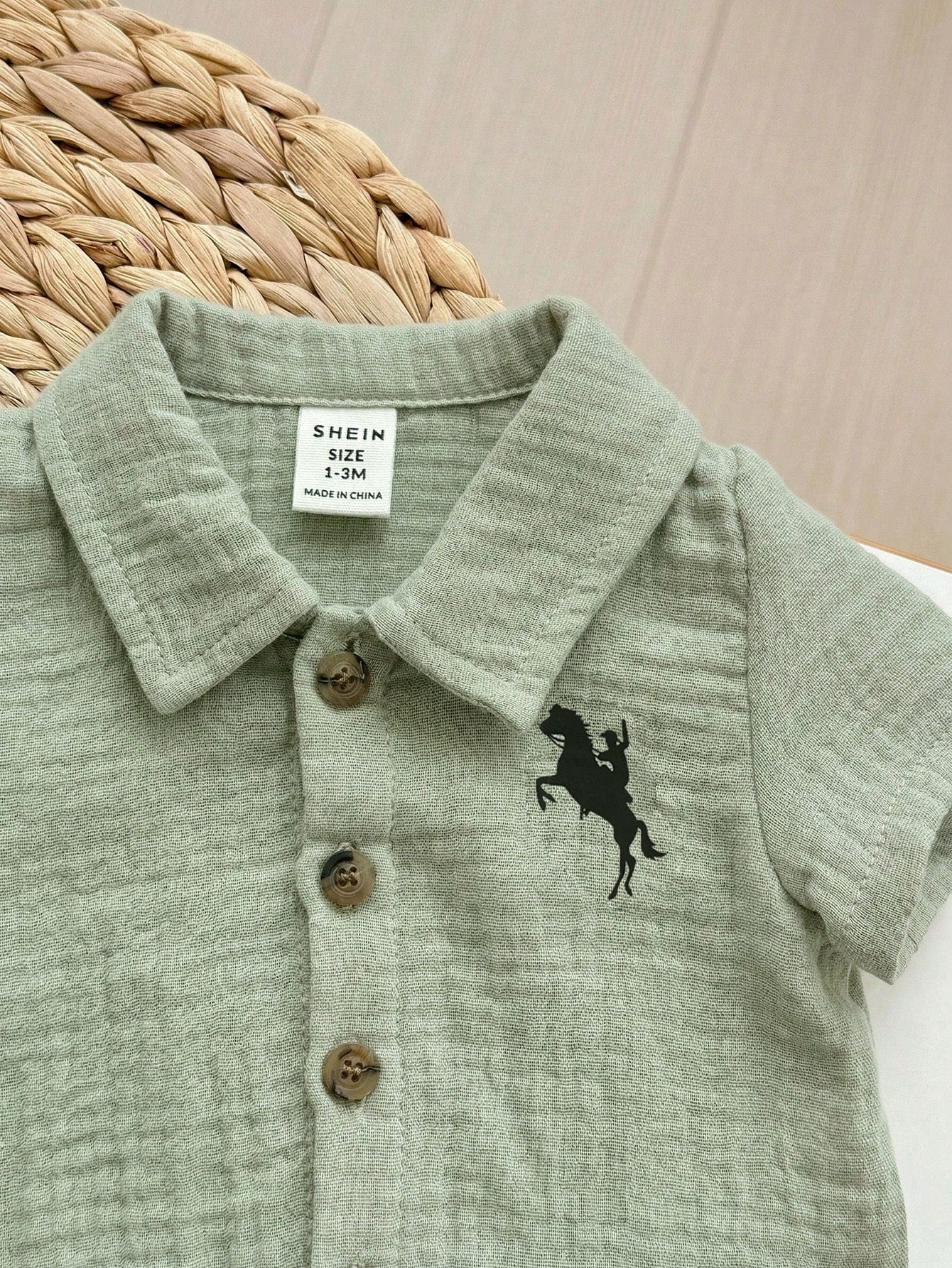 Boys Knight Embroidered Muslin Shirt & Shorts Set - Sage