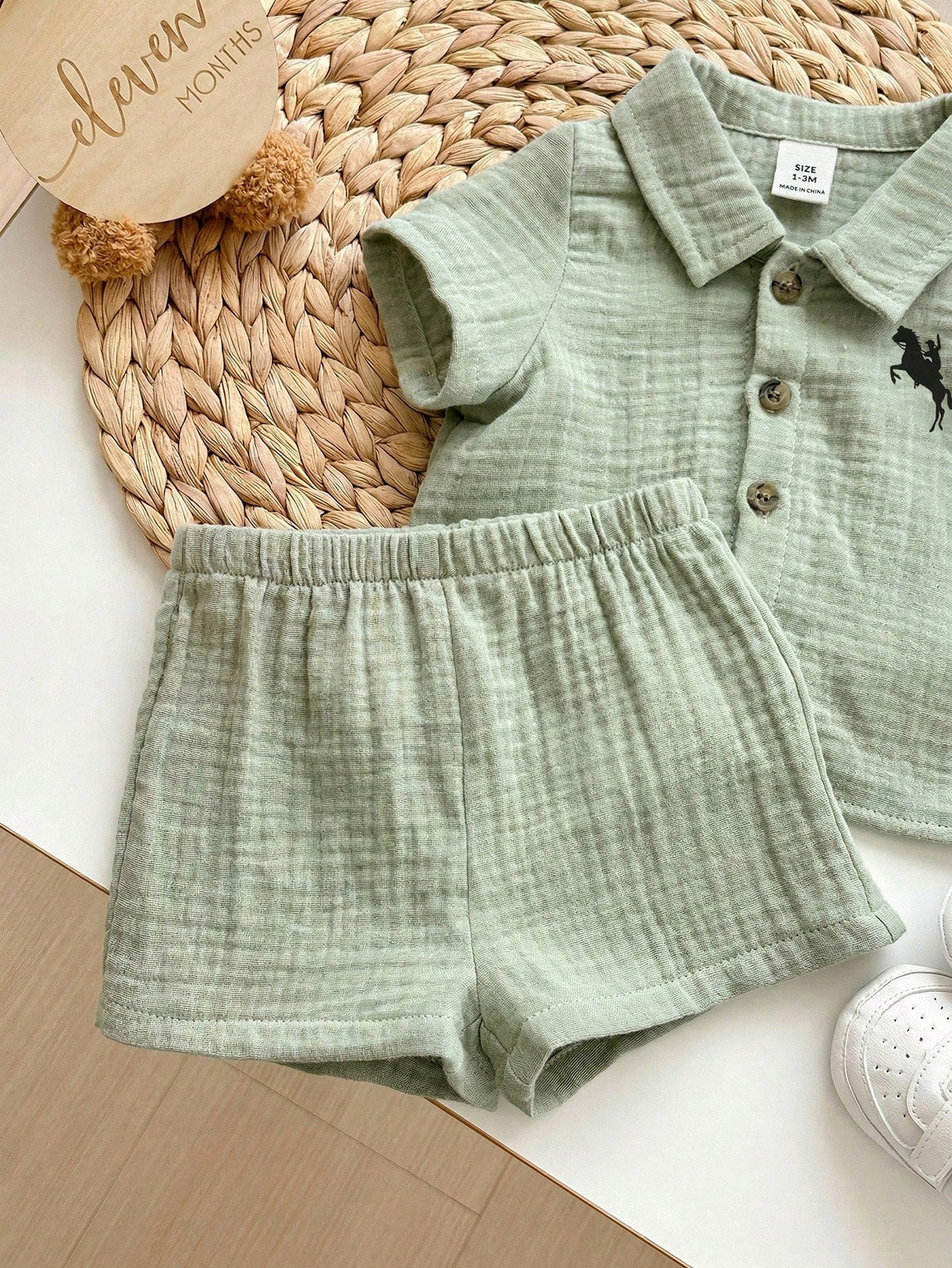 Boys Knight Embroidered Muslin Shirt & Shorts Set - Sage