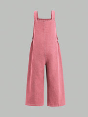 Big Girls Butterfly Print Wide-Leg Denim Dungaree - Dusty Rose | 21...