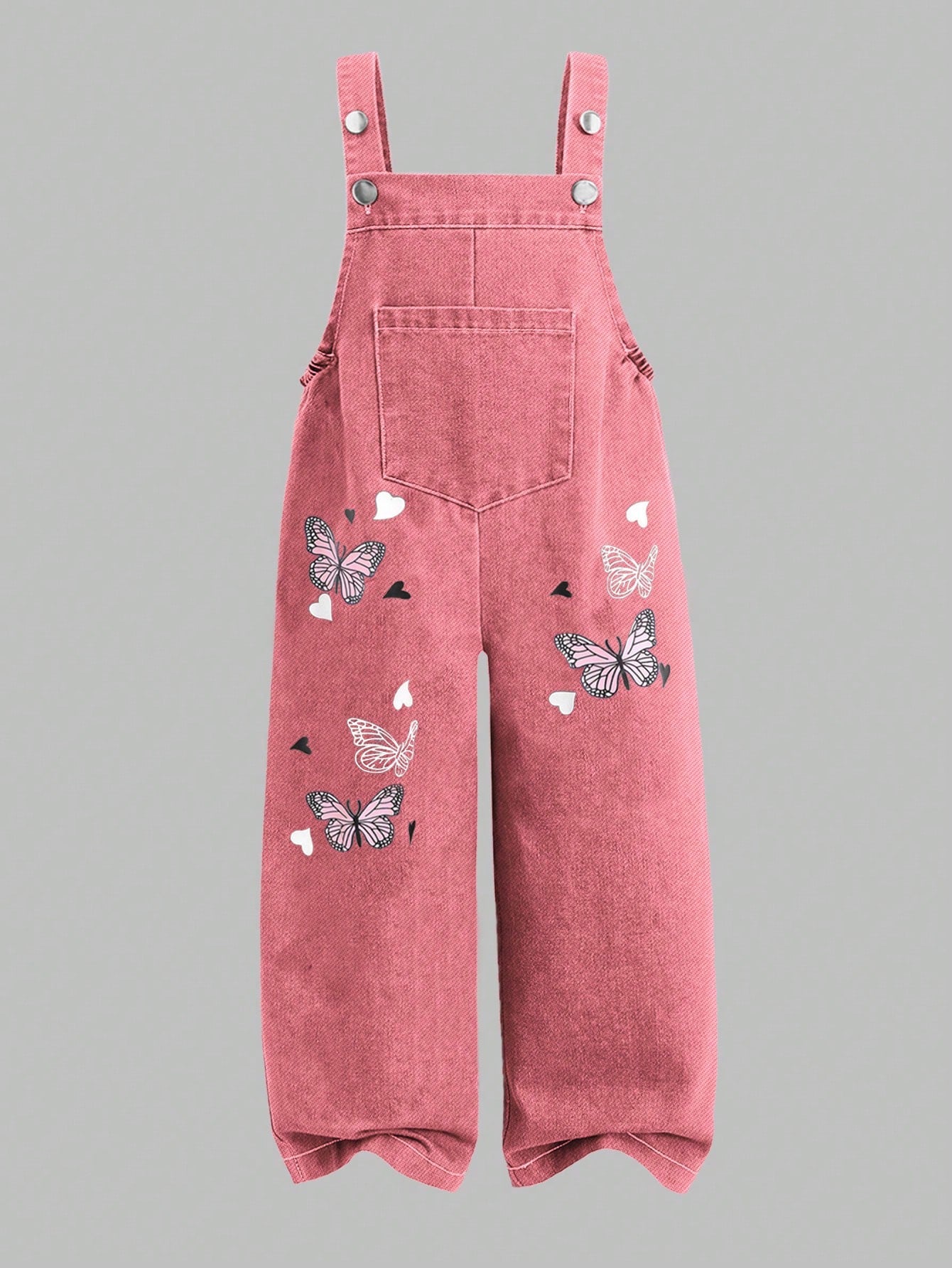 Big Girls Butterfly Print Wide-Leg Denim Dungaree - Dusty Rose | 21...