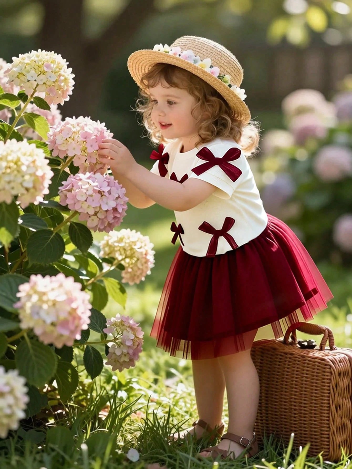 2pcs Girls Bow Appliqué Ribbed Top & Tulle Skirt Set - Ivory | 21 C...
