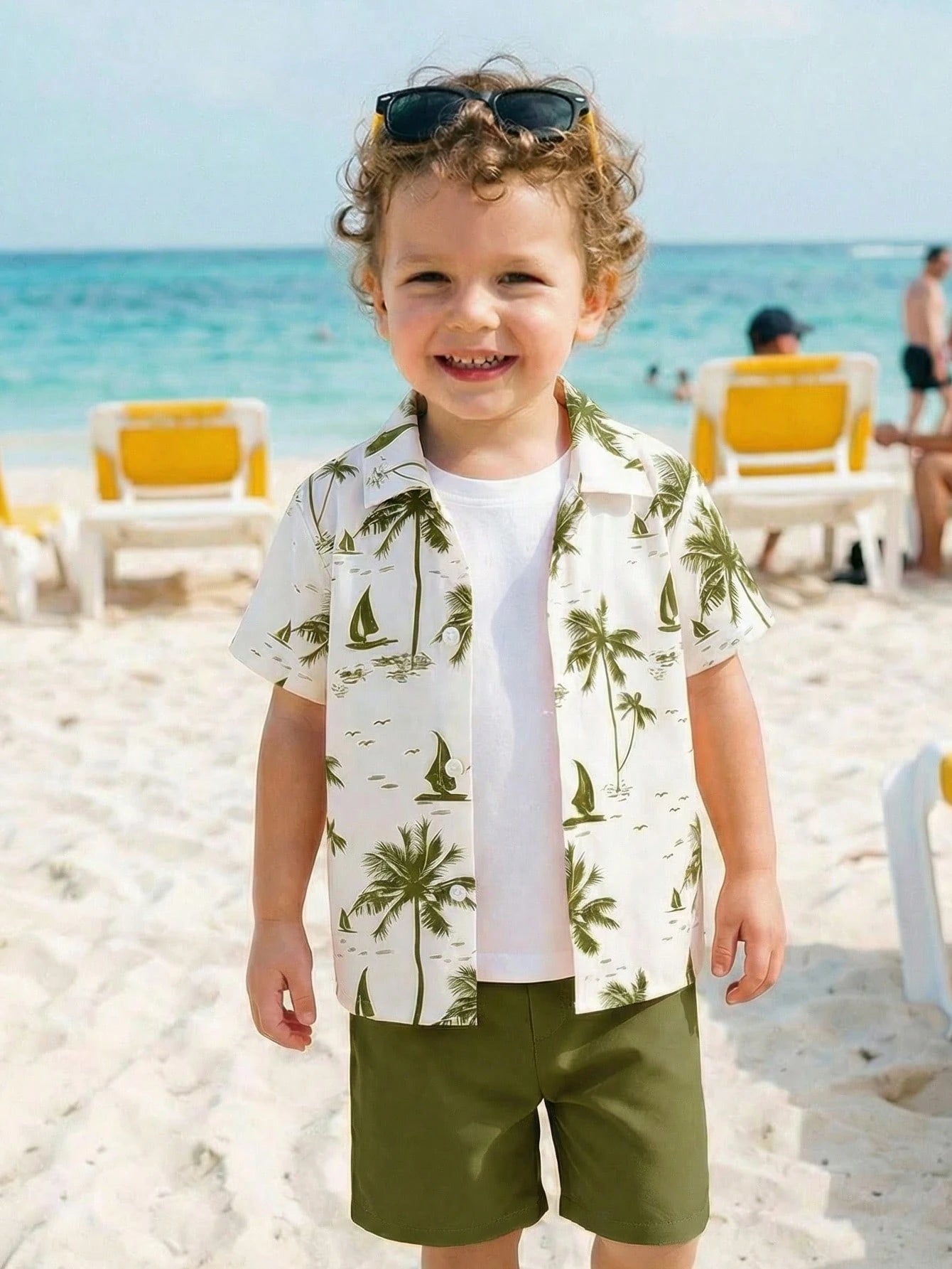 2pcs Little Boys Palm Print Resort Shirt & Shorts Set - Ivory