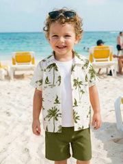 2pcs Little Boys Palm Print Resort Shirt & Shorts Set - Ivory