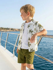 2pcs Little Boys Palm Print Resort Shirt & Shorts Set - Ivory