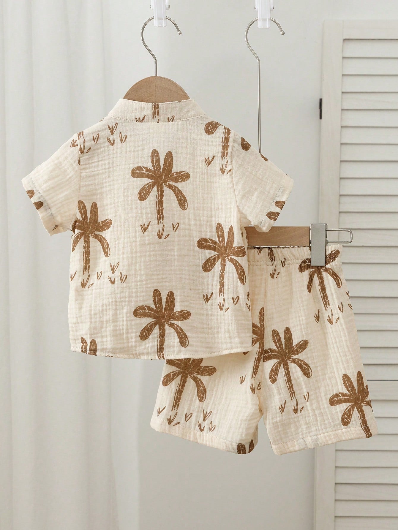 2pcs Boys Palm Print Resort Shirt & Shorts Set - Ecru