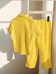 Little Boys Textured Stand Collar Shirt & Trouser Set - Buttercup