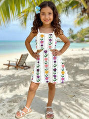 2pcs Little Girls Floral Print Cami Top & Skirt Set - Ivory | 21 Ce...