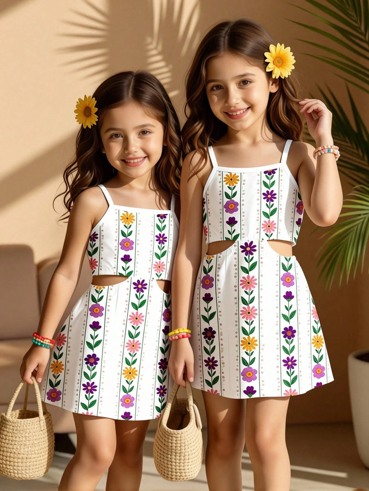 2pcs Little Girls Floral Print Cami Top & Skirt Set - Ivory | 21 Ce...