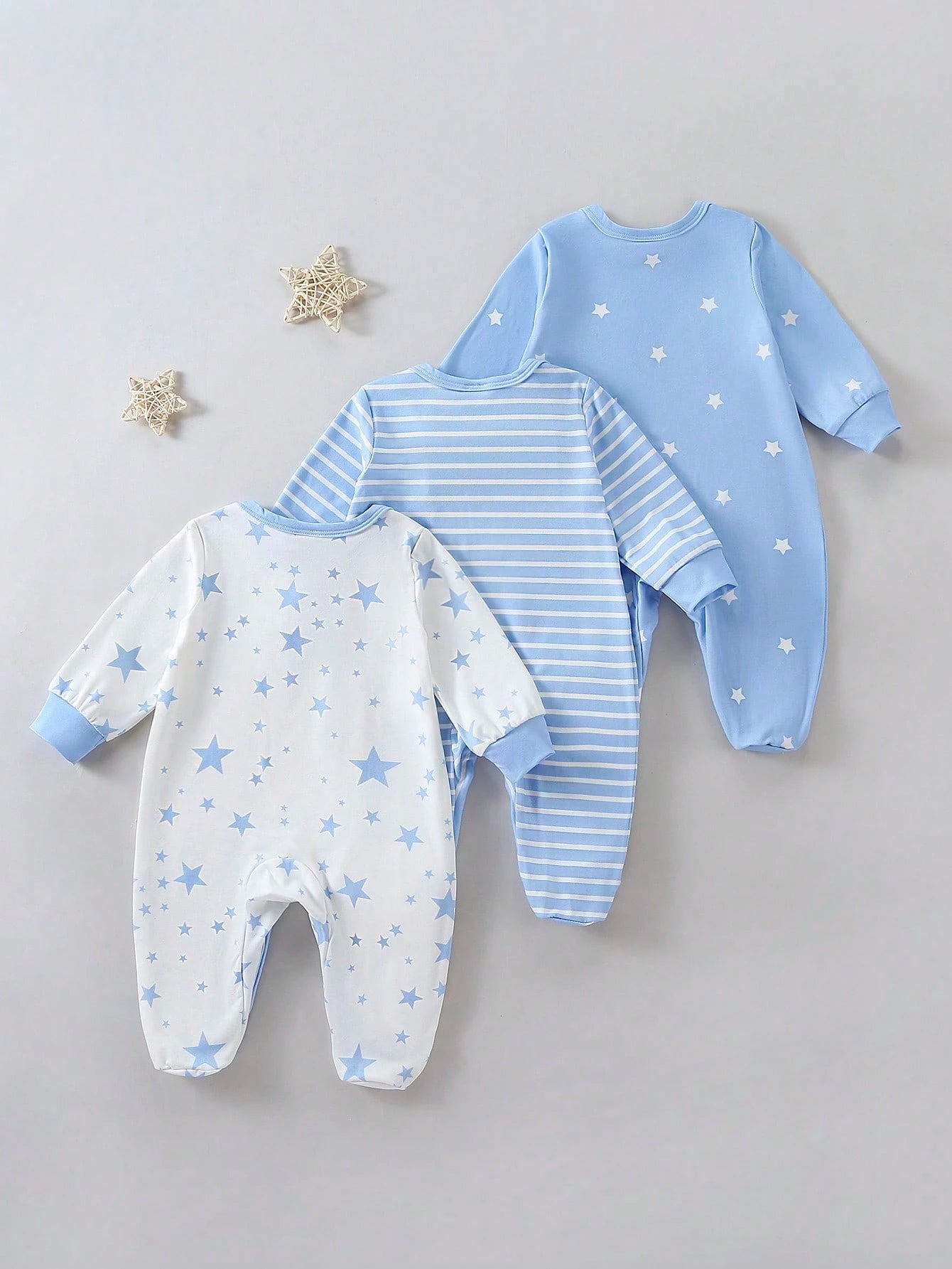 3pcs Baby Boys Star Print Footed Sleepsuit Set - Cerulean | 21 Cent...
