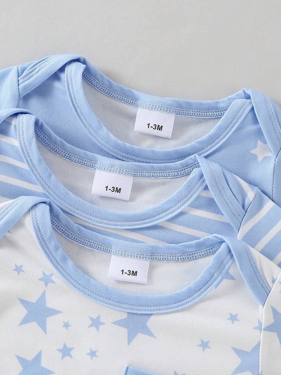 3pcs Baby Boys Star Print Footed Sleepsuit Set - Cerulean | 21 Cent...