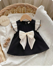 Girls Ruffle Cap Sleeve Bow Front Dress - Onyx