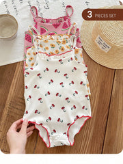 3pcs Girls Fruit Print Frill Neck Spaghetti Strap Bodysuit - Ivory ...