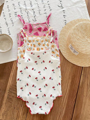 3pcs Girls Fruit Print Frill Neck Spaghetti Strap Bodysuit - Ivory ...