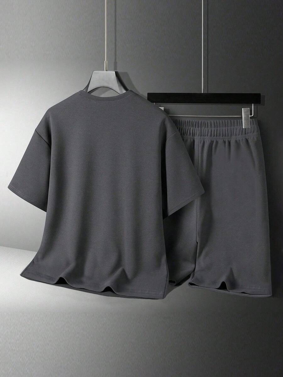 2pcs Boys Geometric Wolf Print T-Shirt & Shorts Set - Slate | 21 Ce...