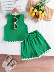2pcs Little Girls Textured Tank Top & Shorts Set - Verdant | 21 Cen...