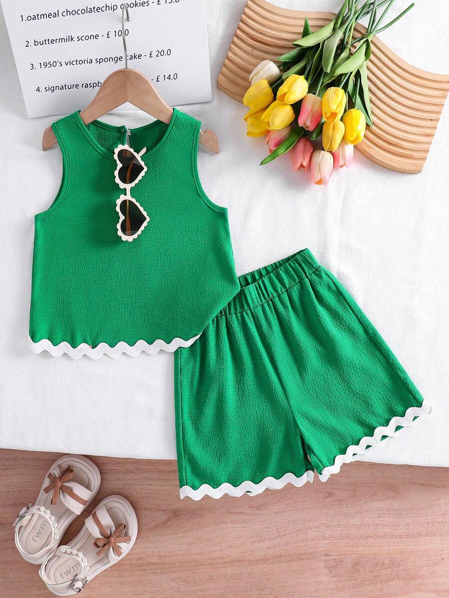 2pcs Little Girls Textured Tank Top & Shorts Set - Verdant | 21 Cen...