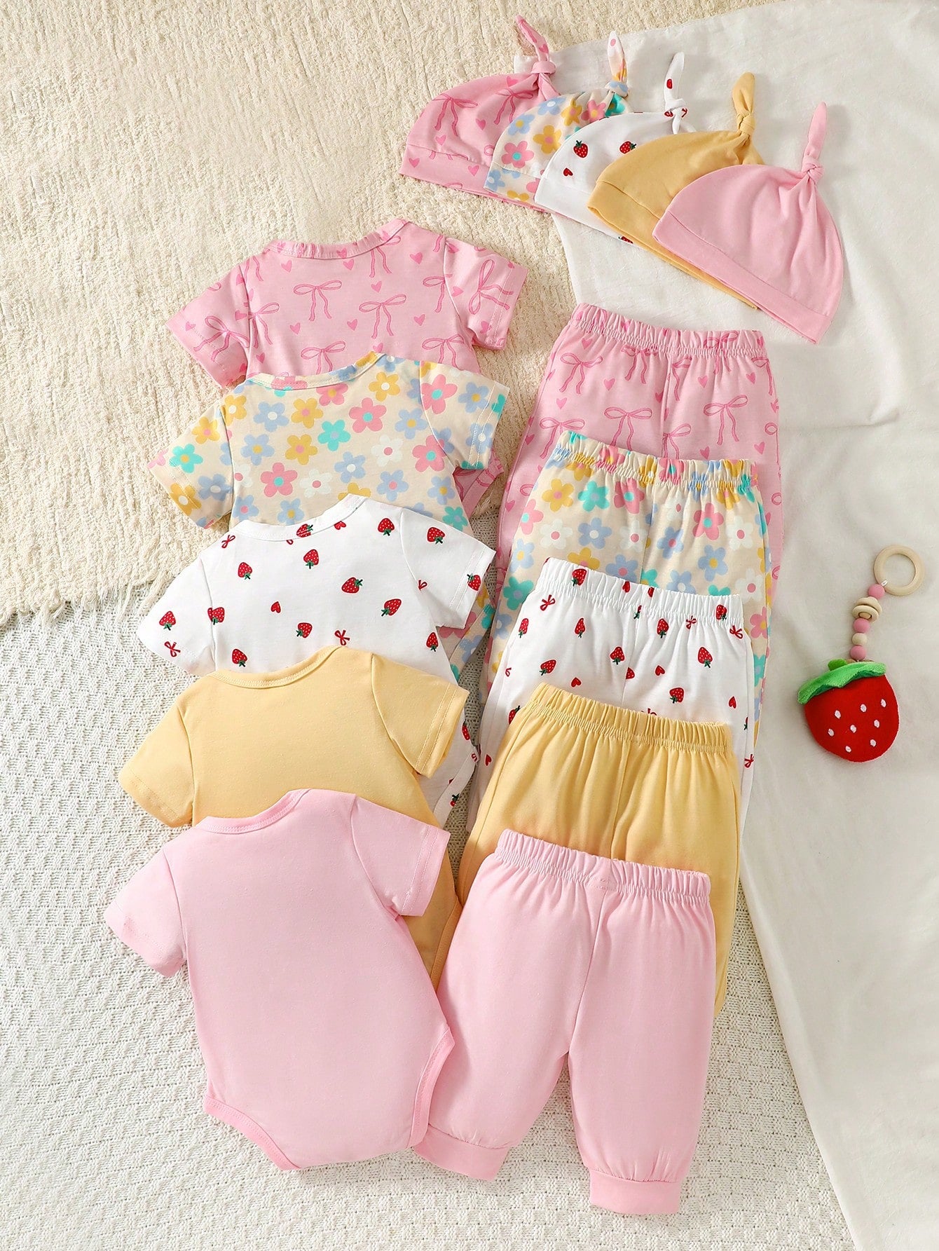 5pcs Baby Girls Bow & Floral Print Romper Set - Blush | 21 Century ...
