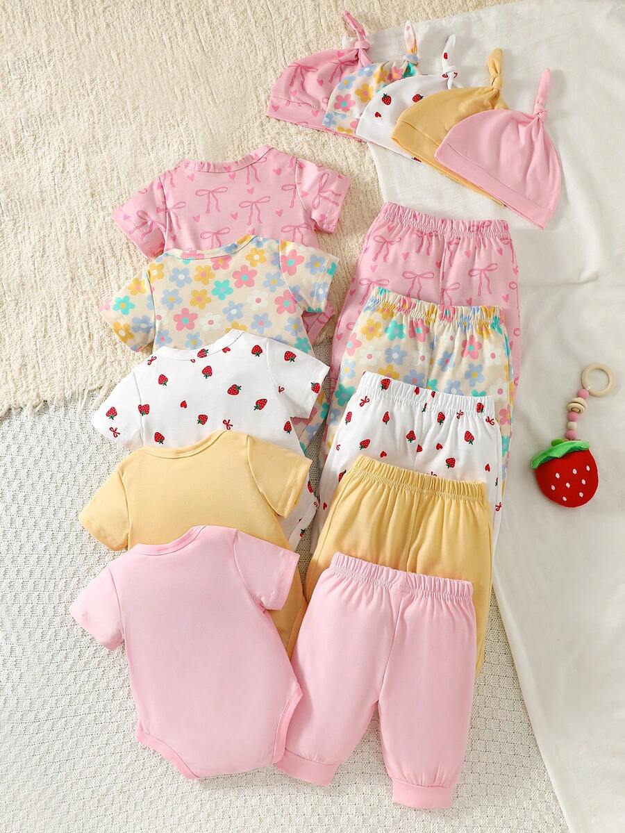 5pcs Baby Girls Bow & Floral Print Romper Set - Blush | 21 Century ...