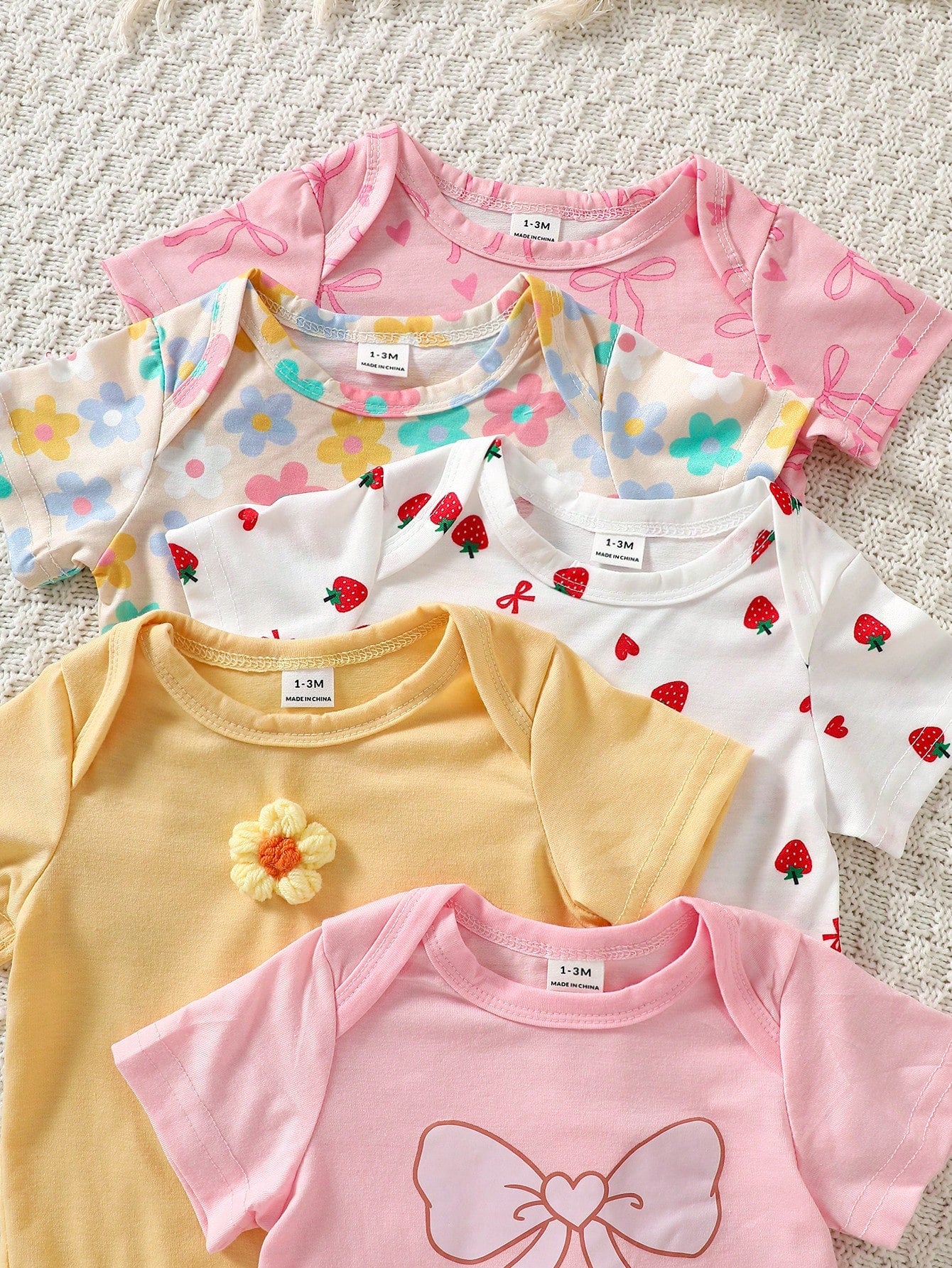 5pcs Baby Girls Bow & Floral Print Romper Set - Blush | 21 Century ...