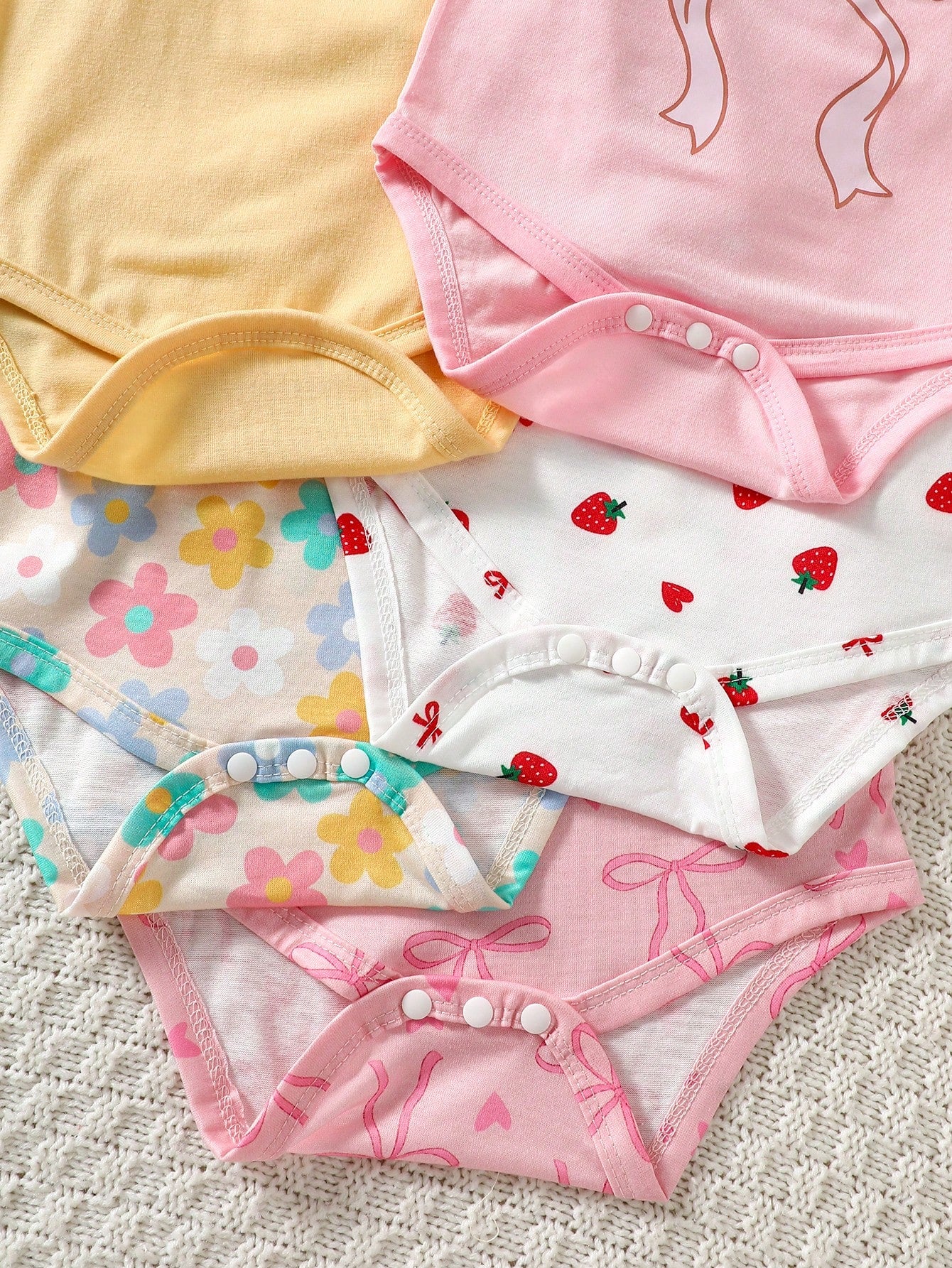 5pcs Baby Girls Bow & Floral Print Romper Set - Blush | 21 Century ...