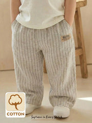 Boys Pinstripe Cotton Wide-Leg Trousers - Ecru | 21 Century Kids