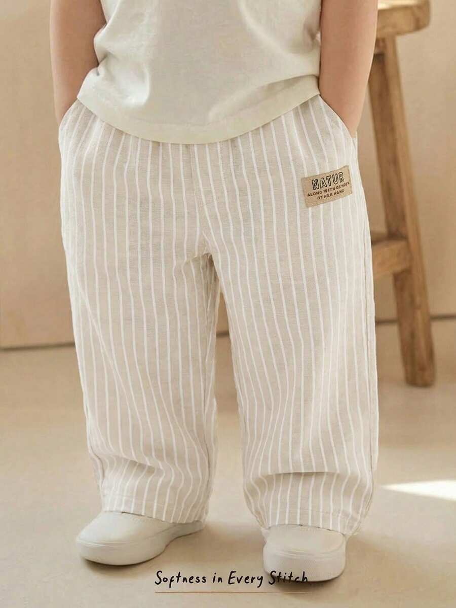 Boys Pinstripe Linen-Blend Wide-Leg Trousers - Griege | 21 Century ...