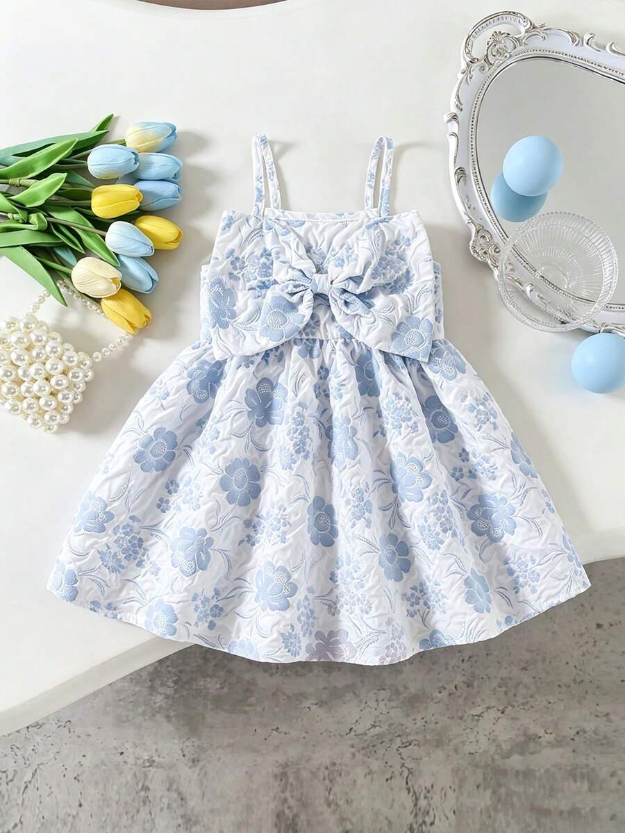 Girls Floral Jacquard Bow-Front Cami Dress - Periwinkle | 21 Centur...