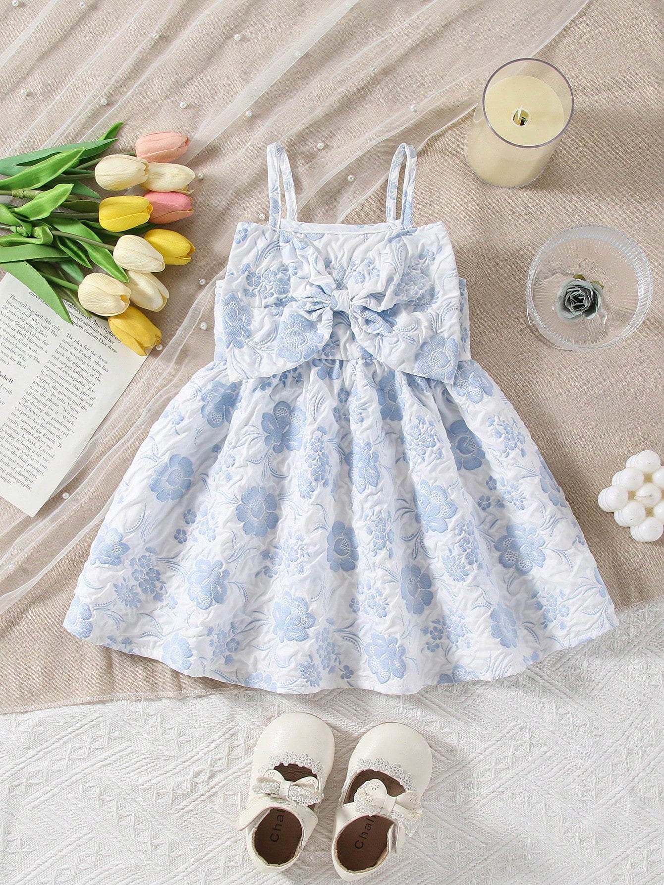 Girls Floral Jacquard Bow-Front Cami Dress - Periwinkle | 21 Centur...